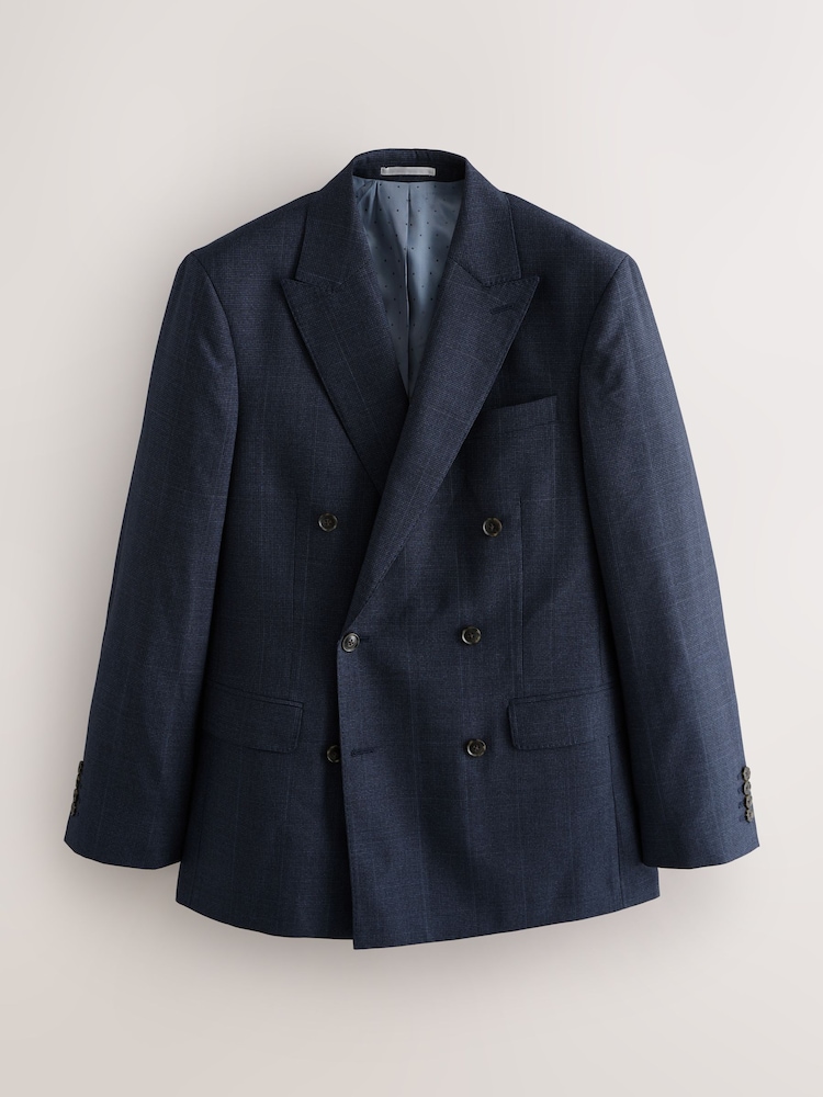Navy Signature Marzotto Italian Check Fabric Double Breasted Suit Jacket - Image 1 of 6