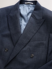 Navy Signature Marzotto Italian Check Fabric Double Breasted Suit Jacket - Image 2 of 6