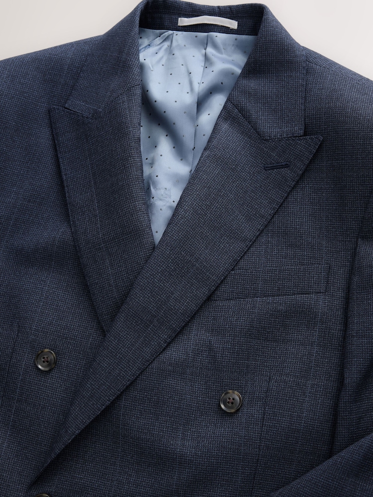 Navy Signature Marzotto Italian Check Fabric Double Breasted Suit Jacket - Image 2 of 6