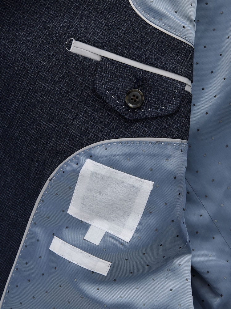 Navy Signature Marzotto Italian Check Fabric Double Breasted Suit Jacket - Image 6 of 6