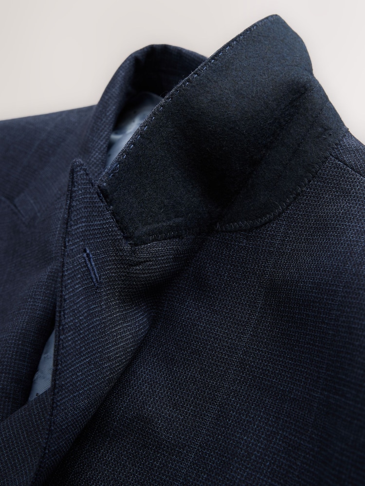 Navy Signature Marzotto Italian Check Fabric Double Breasted Suit Jacket - Image 9 of 9