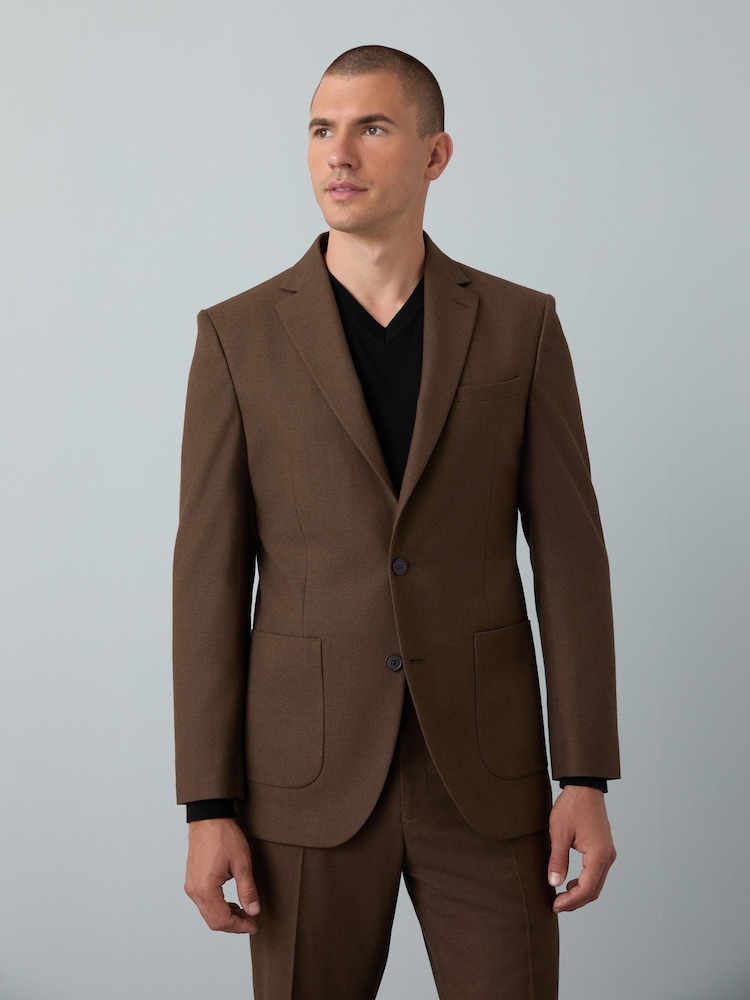 Marrón - Chaqueta de traje ajustada con diseño de franela - Imagen 1 de 6