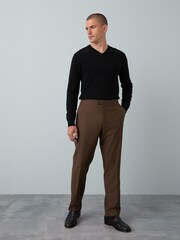 Braun - Slim Fit Flannel Suit Trousers - Bild 2 von 6