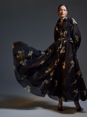 Ted Baker Black Liorral-Printed Organza Belted Maxi Dress - Image 1 of 6