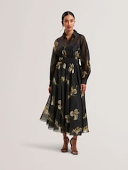 Ted Baker Black Liorral-Printed Organza Belted Maxi Dress - Image 2 of 6