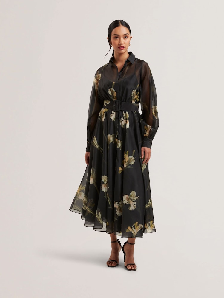 Ted Baker Black Liorral-Printed Organza Belted Maxi Dress - Image 2 of 6