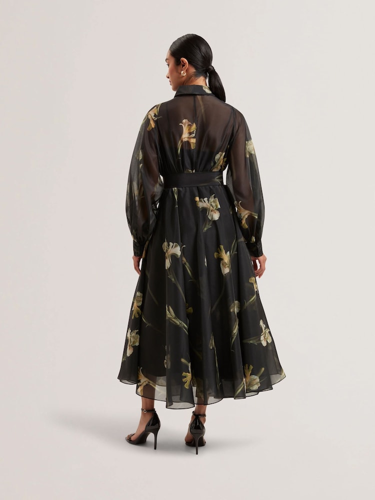 Ted Baker Black Liorral-Printed Organza Belted Maxi Dress - Image 3 of 6