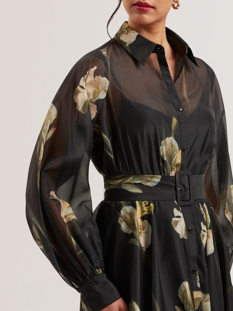 Ted Baker Black Liorral-Printed Organza Belted Maxi Dress - Image 4 of 6