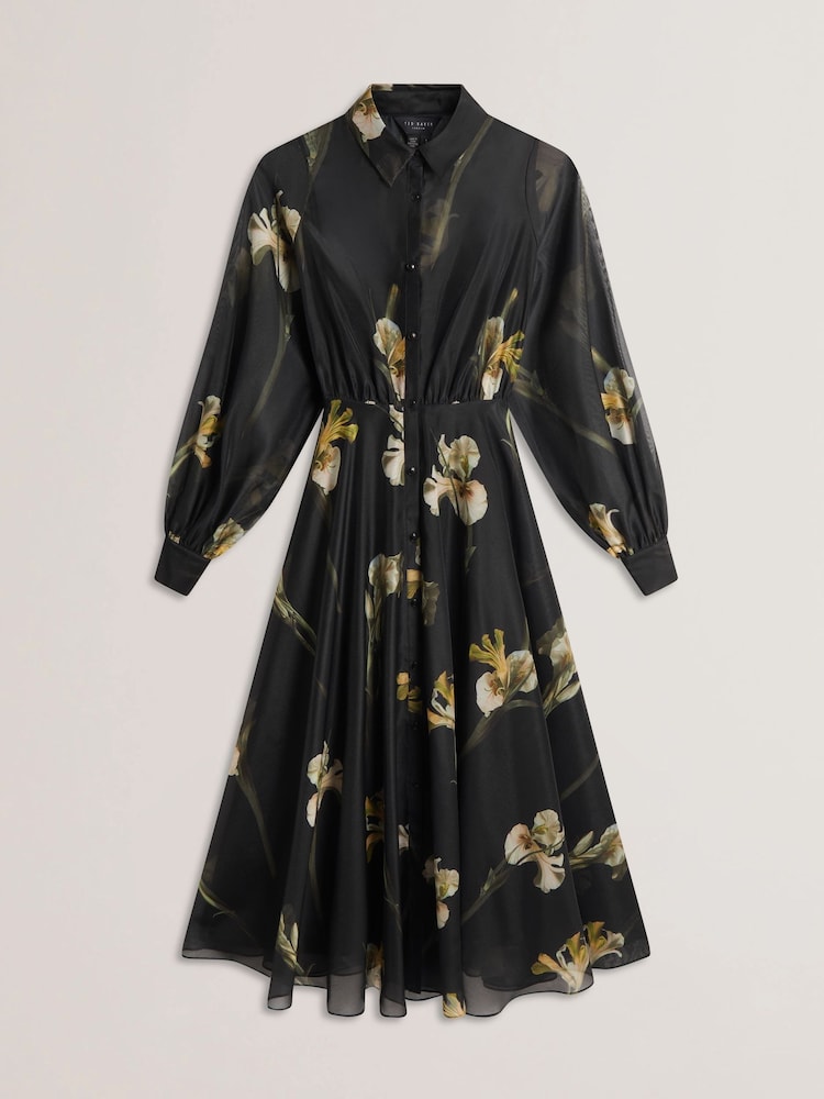 Ted Baker Black Liorral-Printed Organza Belted Maxi Dress - Image 5 of 6