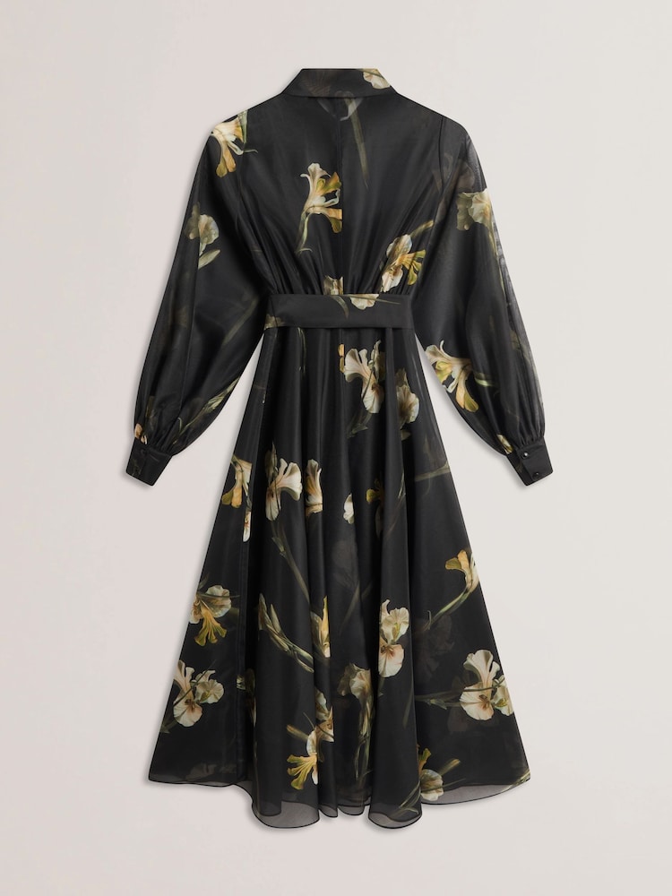 Ted Baker Black Liorral-Printed Organza Belted Maxi Dress - Image 6 of 6