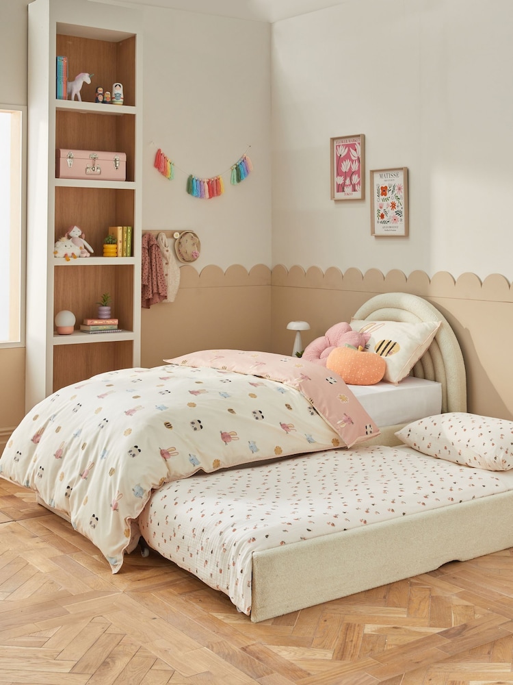 Soft Cosy Boucle Ivory Kids Rainbow Upholstered Trundle Bed - Image 2 of 8