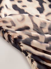 Leopard Print Short Sleeve Ruched Mesh Top - Image 6 of 8