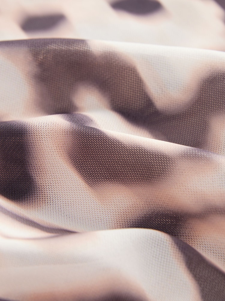 Leopard Print Short Sleeve Ruched Mesh Top - Image 8 of 8