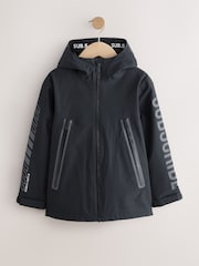 Black/Grey Waterproof Fleece Hooded Lined Jacket (3-17yrs) - Image 1 of 10
