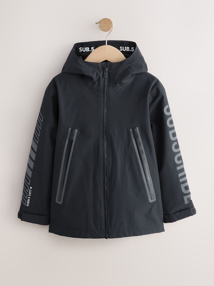 Black/Grey Waterproof Fleece Hooded Lined Jacket (3-17yrs) - Image 1 of 10