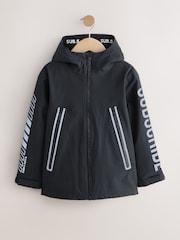 Black/Grey Waterproof Fleece Hooded Lined Jacket (3-17yrs) - Image 2 of 10