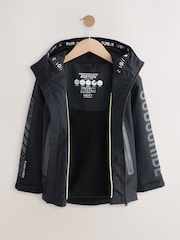 Black/Grey Waterproof Fleece Hooded Lined Jacket (3-17yrs) - Image 3 of 10