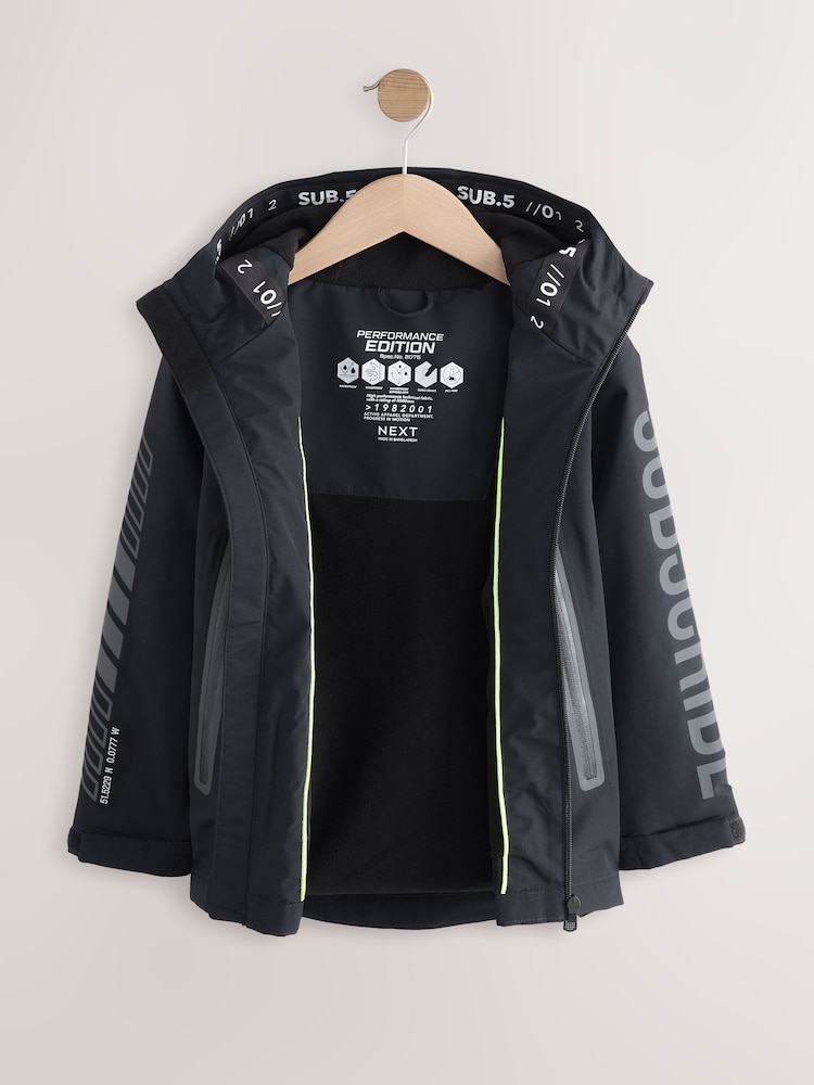 Black/Grey Waterproof Fleece Lined Hooded Jacket (3-17yrs) - Image 3 of 10