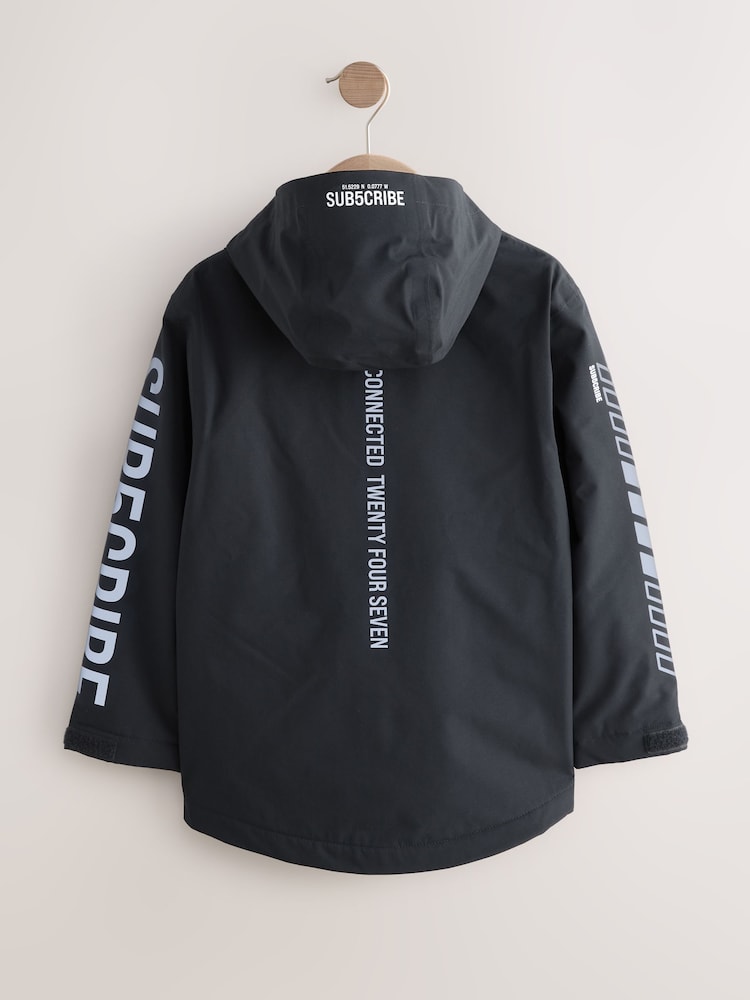 Black/Grey Waterproof Fleece Lined Hooded Jacket (3-17yrs) - Image 5 of 10