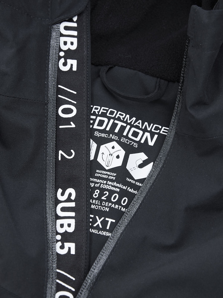 Black/Grey Waterproof Fleece Lined Hooded Jacket (3-17yrs) - Image 7 of 10
