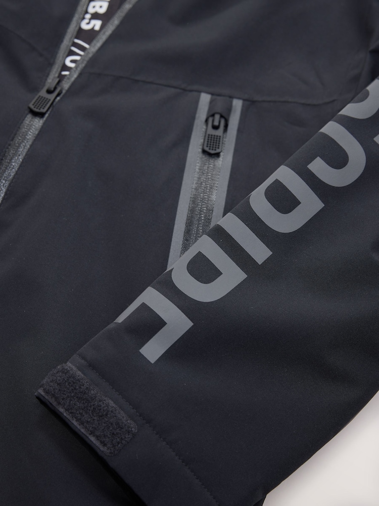 Black/Grey Waterproof Fleece Lined Hooded Jacket (3-17yrs) - Image 8 of 10