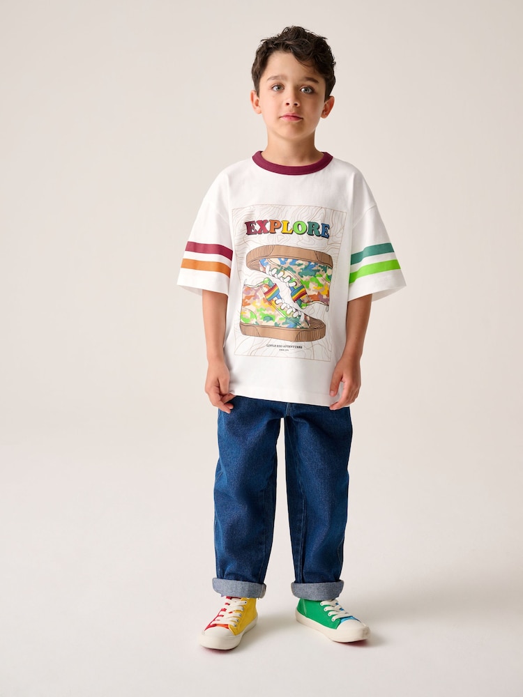 Little Bird by Jools Oliver White Oversized Rainbow Short Sleeve 100% Cotton T-Shirt - Image 2 of 12 Little Bird by Jools Oliver White Oversized Rainbow Short Sleeve 100% Cotton T-Shirt - Image 2 of 12