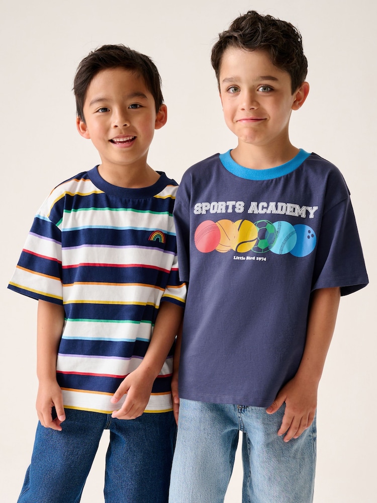 Little Bird by Jools Oliver Blue 2 Pack Oversized 100% Cotton Short Sleeve T-Shirts - Image 1 of 17 Little Bird by Jools Oliver Blue 2 Pack Oversized 100% Cotton Short Sleeve T-Shirts - Image 1 of 17
