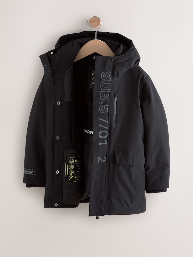 Black/Grey Waterproof Parka Coat (3-17yrs) - Image 2 of 7 Black/Grey Waterproof Parka Coat (3-17yrs) - Image 2 of 7