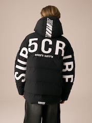 Black/White Shower Resistant Microfleece Lined Padded Coat (3-17yrs) - Image 1 of 12