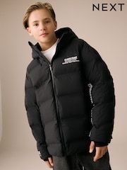 Black/White Shower Resistant Microfleece Lined Padded Coat (3-17yrs) - Image 11 of 12