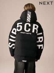 Black/White Shower Resistant Microfleece Lined Padded Coat (3-17yrs) - Image 12 of 12