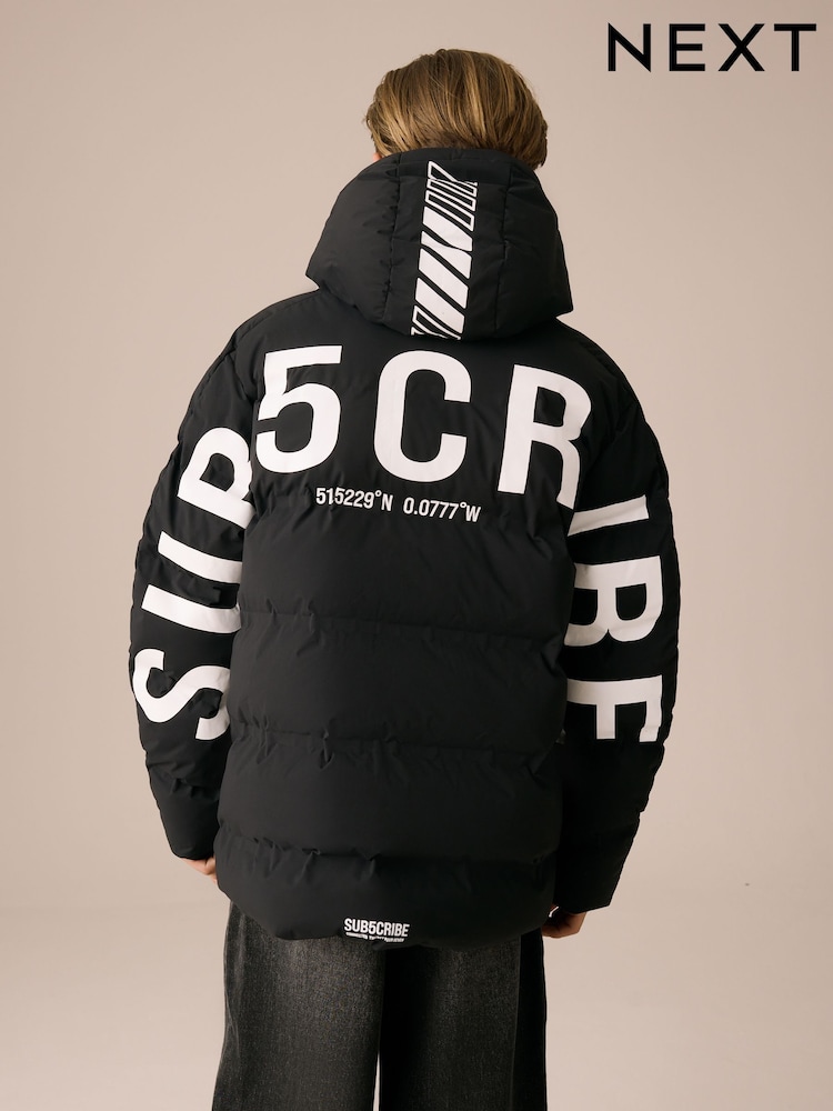 Black/White Shower Resistant Microfleece Lined Padded Coat (3-17yrs) - Image 12 of 12