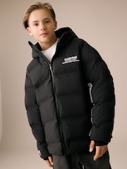 Black/White Shower Resistant Microfleece Lined Padded Coat (3-17yrs) - Image 2 of 12
