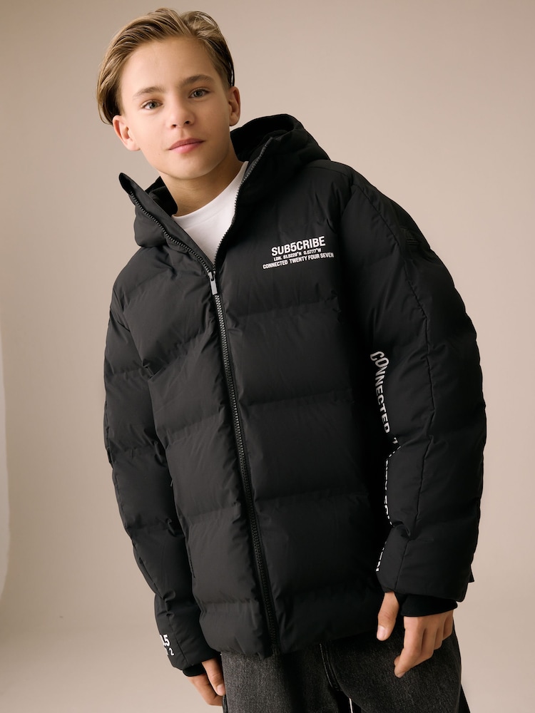 Black/White Shower Resistant Microfleece Lined Padded Coat (3-17yrs) - Image 2 of 12 Black/White Shower Resistant Microfleece Lined Padded Coat (3-17yrs) - Image 2 of 12