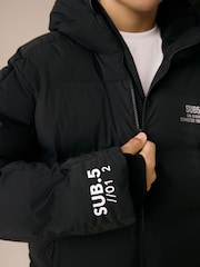 Black/White Shower Resistant Microfleece Lined Padded Coat (3-17yrs) - Image 3 of 12