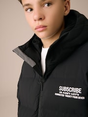 Black/White Shower Resistant Microfleece Lined Padded Coat (3-17yrs) - Image 4 of 12