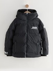 Black/White Shower Resistant Microfleece Lined Padded Coat (3-17yrs) - Image 6 of 12