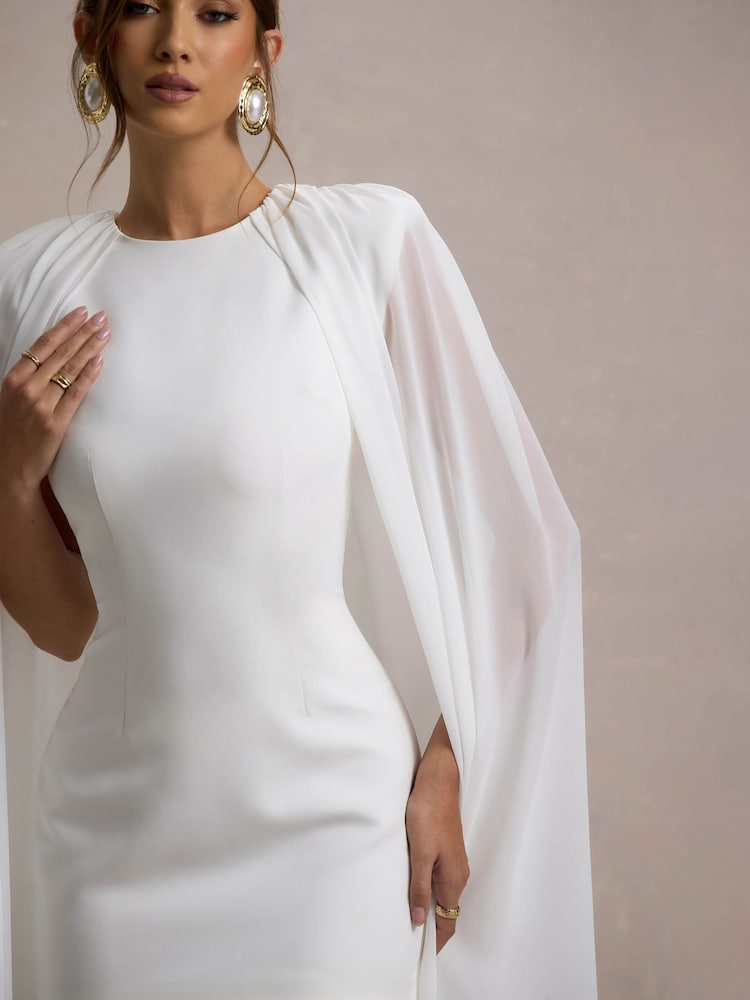 Club L London White Elysium Bodycon Mini Bridal Dress With Chiffon Cape - Image 6 of 8