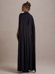 Club L London Black Olessia Belted Gathered Cape-Sleeve Maxi Dress - Image 2 of 6