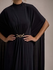 Club L London Black Olessia Belted Gathered Cape-Sleeve Maxi Dress - Image 4 of 6