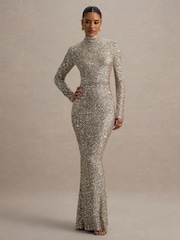 Club L London Galaxy Sequin Turtle Neck Long Sleeve Maxi Dress - Image 1 of 8
