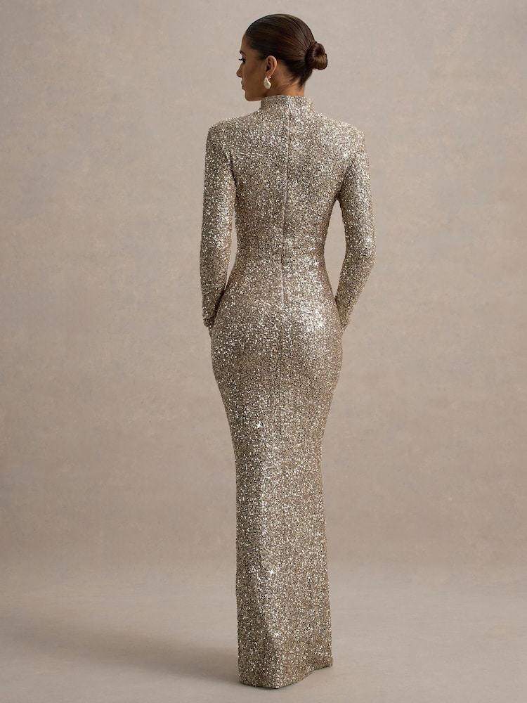 Club L London Galaxy Sequin Turtle Neck Long Sleeve Maxi Dress - Image 2 of 8