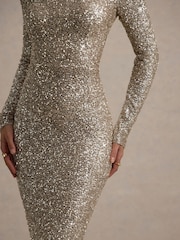 Club L London Galaxy Sequin Turtle Neck Long Sleeve Maxi Dress - Image 4 of 8