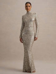 Club L London Galaxy Sequin Turtle Neck Long Sleeve Maxi Dress - Image 6 of 8
