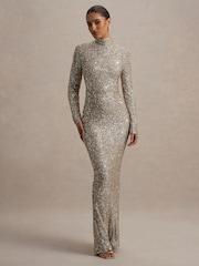 Club L London Galaxy Sequin Turtle Neck Long Sleeve Maxi Dress - Image 7 of 8