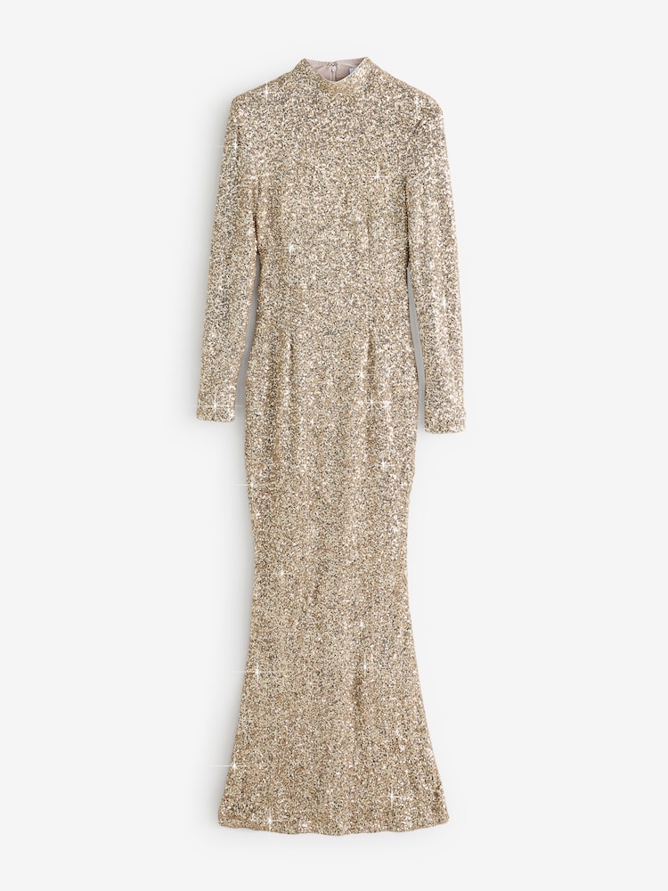 Club L London Galaxy Sequin Turtle Neck Long Sleeve Maxi Dress - Image 8 of 8