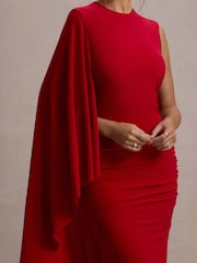 Club L London Red Yuna Draped Maxi Dress With Cape - Image 3 of 6