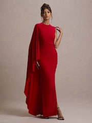 Club L London Red Yuna Draped Maxi Dress With Cape - Image 5 of 6