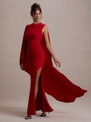 Club L London Red Yuna Draped Maxi Dress With Cape - Image 6 of 6