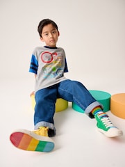 Little Bird by Jools Oliver Grey Oversized Rainbow Short Sleeve 100% Cotton T-Shirt - Image 4 of 14